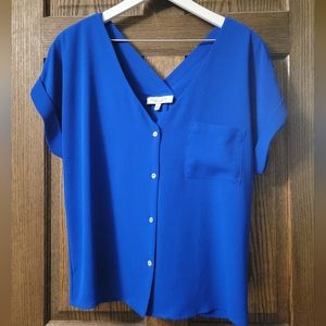 Sweet Rain Dark Blue Short Sleeve Blouse Large